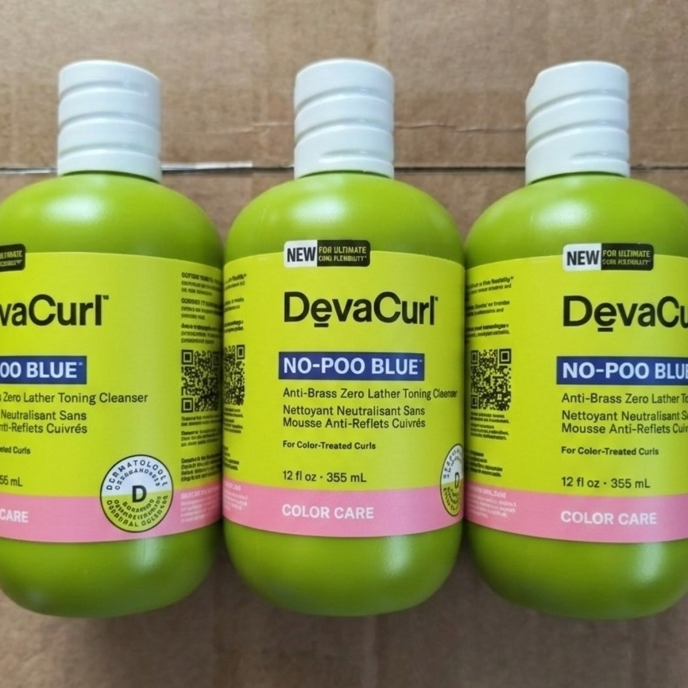 3 DevaCurl No-Poo Blue Anti Brass Zero Lather Toning Cleanser 12oz